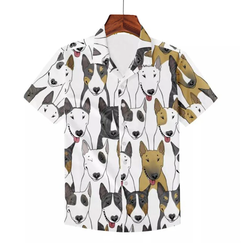 Летняя мужская рубашка с принтом Бультерьера Харадзюку, свободная рубашка с отворотом и воротником в уличном стиле, гавайская Мужская рубашка с изображением щенков, Топы Camisa
Летняя мужская рубашка с принтом Бультерьера Харадзюку, свободная рубашка с отворотом и воротником в уличном стиле, гавайская Мужская рубашка с изображением щенков, Топы Camisa
