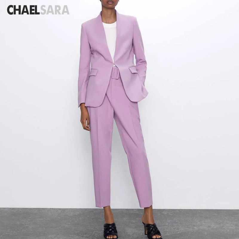 2020 Spring Autumn Office Lady V-Neck Blazer Jacket + With Belt Pant Suits Two Piece Set Chic Purple Women Suit
2020 Spring Autumn Office Lady V-Neck Blazer Jacket + With Belt Pant Suits Two Piece Set Chic Purple Women Suit