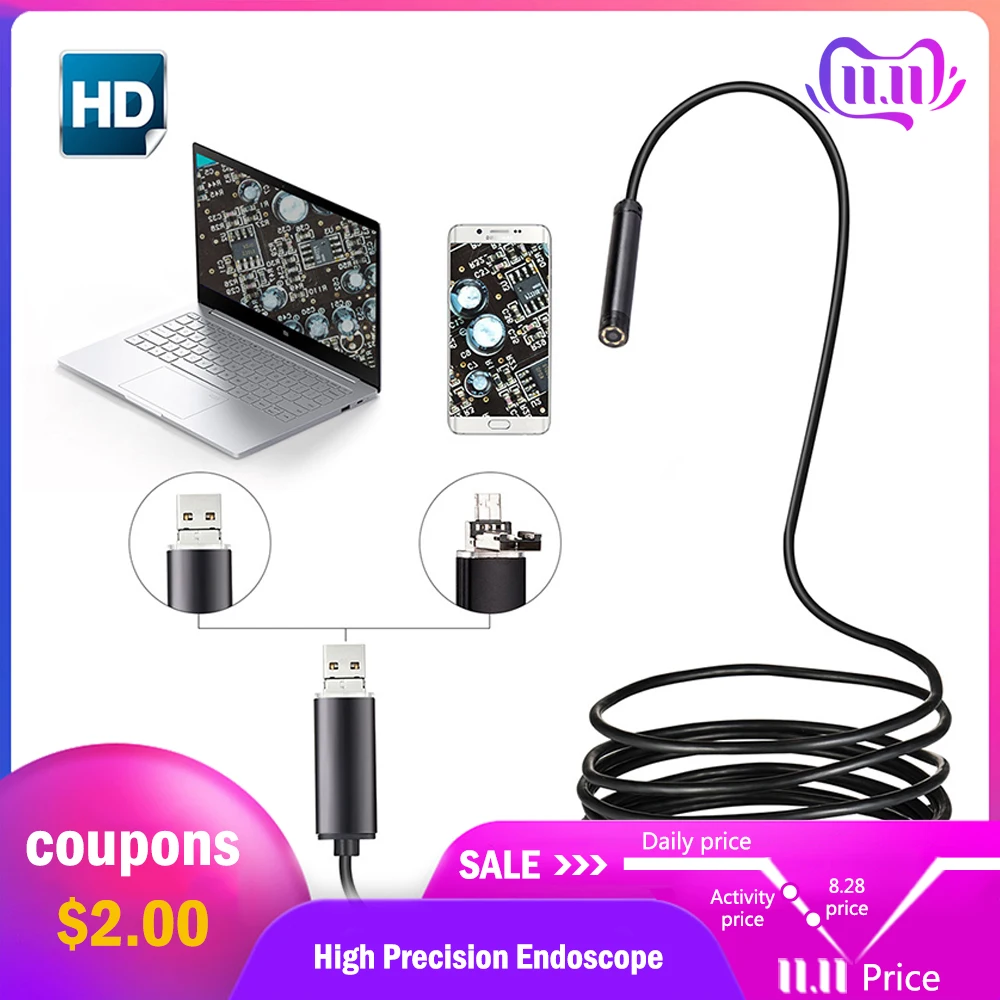 Endoscope 5.5mm 7mm 8mm USB Borescopes Inspection IP67 Waterproof Camera 6 LEDs for Android PC Notebook Inspection
Endoscope 5.5mm 7mm 8mm USB Borescopes Inspection IP67 Waterproof Camera 6 LEDs for Android PC Notebook Inspection
