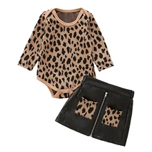 2Pc Baby Girls Clothing Autumn Toddler Leopard Print Long Sleeve Round Collar Jumpsuit Pocket Zipper PU Leather Skirt Casual Set
2Pc Baby Girls Clothing Autumn Toddler Leopard Print Long Sleeve Round Collar Jumpsuit Pocket Zipper PU Leather Skirt Casual Set