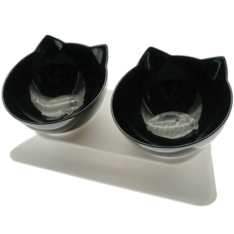 Нескользящая двойная миска для кошек собачья с приподнятой подставкой воды