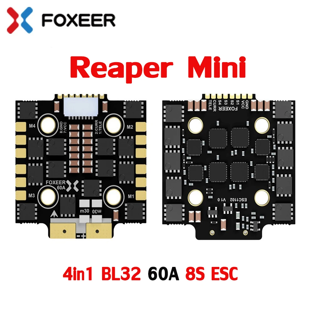 Foxeer Reaper Mini ESC 60A BLHELI32 4 в 1 бесщеточный 20x20 мм 3-8S DSHOT1200 для контроллера полета стек FPV