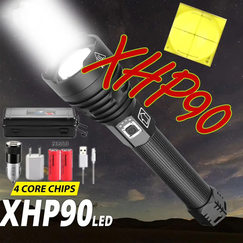 XHP90 USB Rechargeable brightest LED Flashlight Powerful Torch Super Waterproof Zoom Hunting Torch Light Use 18650 drop shipping
XHP90 USB Rechargeable brightest LED Flashlight Powerful Torch Super Waterproof Zoom Hunting Torch Light Use 18650 drop shipping
