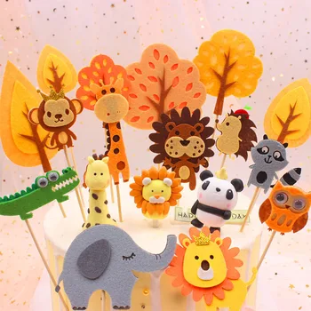 

Forest Safari Animal Party Fox Owl Lion Deer Cake Topper Felt Trees for Kids Birthday Baby Shower Dessert Decoration Love Gifts