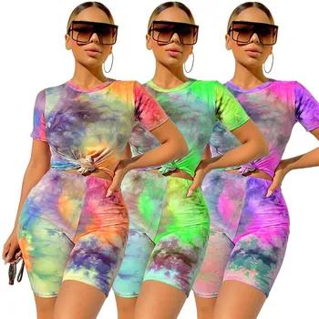 2PCS Women Sports Tie Dyeing Print Tracksuit T Shirt Tops High Waist Biker Shorts Pants Workout Clothes Casual 2 Piece Set 2020
2PCS Women Sports Tie Dyeing Print Tracksuit T Shirt Tops High Waist Biker Shorts Pants Workout Clothes Casual 2 Piece Set 2020