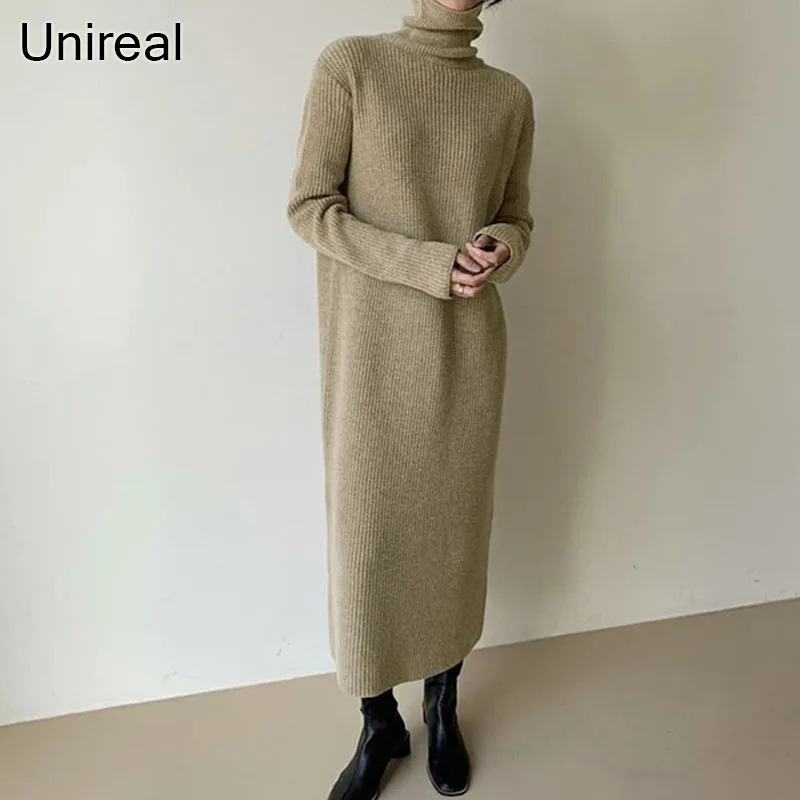 Unireal 2022 Autumn Winter Women Knitted Dresses Thick Pullovers Casual long warm Turtleneck sweater Dress
Unireal 2022 Autumn Winter Women Knitted Dresses Thick Pullovers Casual long warm Turtleneck sweater Dress