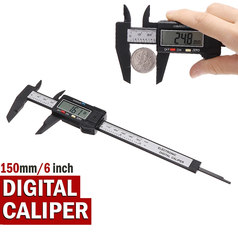 150mm LCD Digital Depth Gauge Caliper Carbon Fiber Vernier Micrometer Scale ED52 