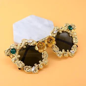 New Style Gold-Tone Hollow out Diamond Set Korean-style Exaggeration round Face Sun Glasses Sunglasses Large Frame Versatile Out 
New Style Gold-Tone Hollow out Diamond Set Korean-style Exaggeration round Face Sun Glasses Sunglasses Large Frame Versatile Out