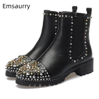Black Real Leather Ankle Boots Women Slip-on Runway Botas Mujer Elastic Band Rivet Decor Round Toe Winter Boots Woman
Black Real Leather Ankle Boots Women Slip-on Runway Botas Mujer Elastic Band Rivet Decor Round Toe Winter Boots Woman