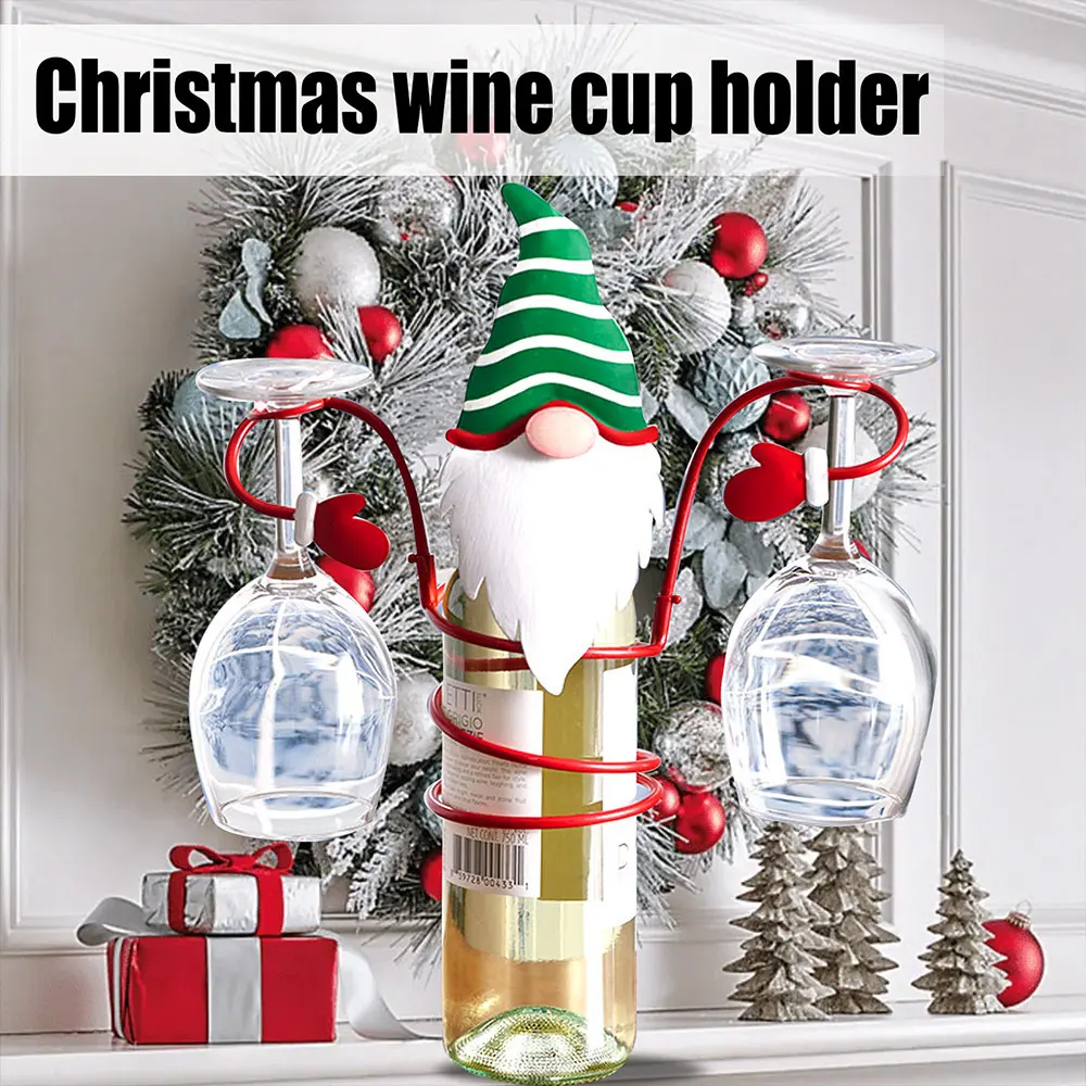 

Christmas Wine Glass Holder Iron Wine Bottle Glass Rack Ornaments Home Decor Goblet Display Santa Claus Bar Rack Decor