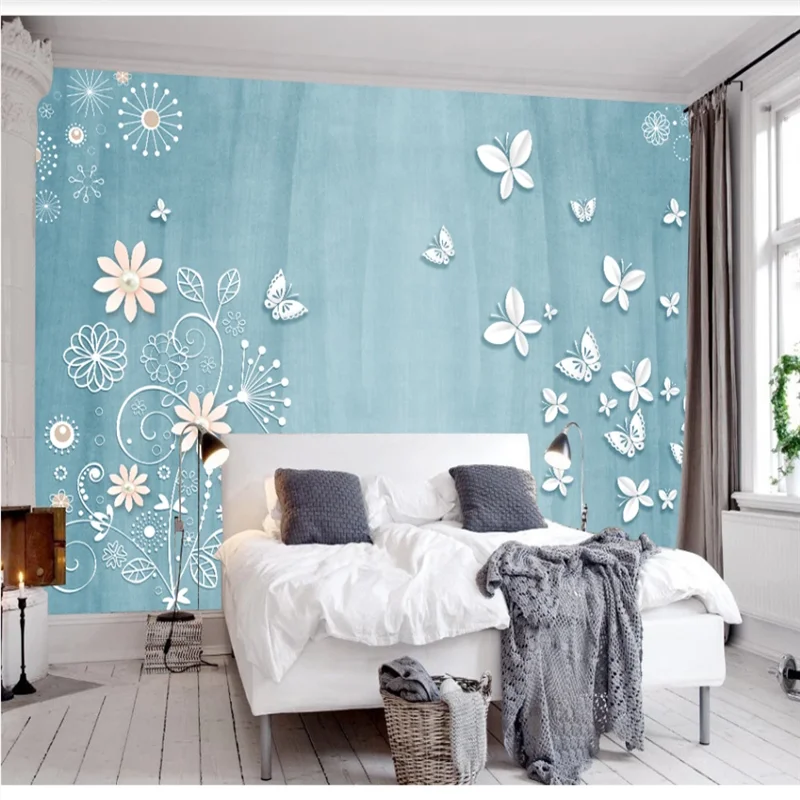 

xuesu Beautiful small fresh pearl flower butterfly background wall custom wallpaper mural 3D/5D/8D waterproof wall covering