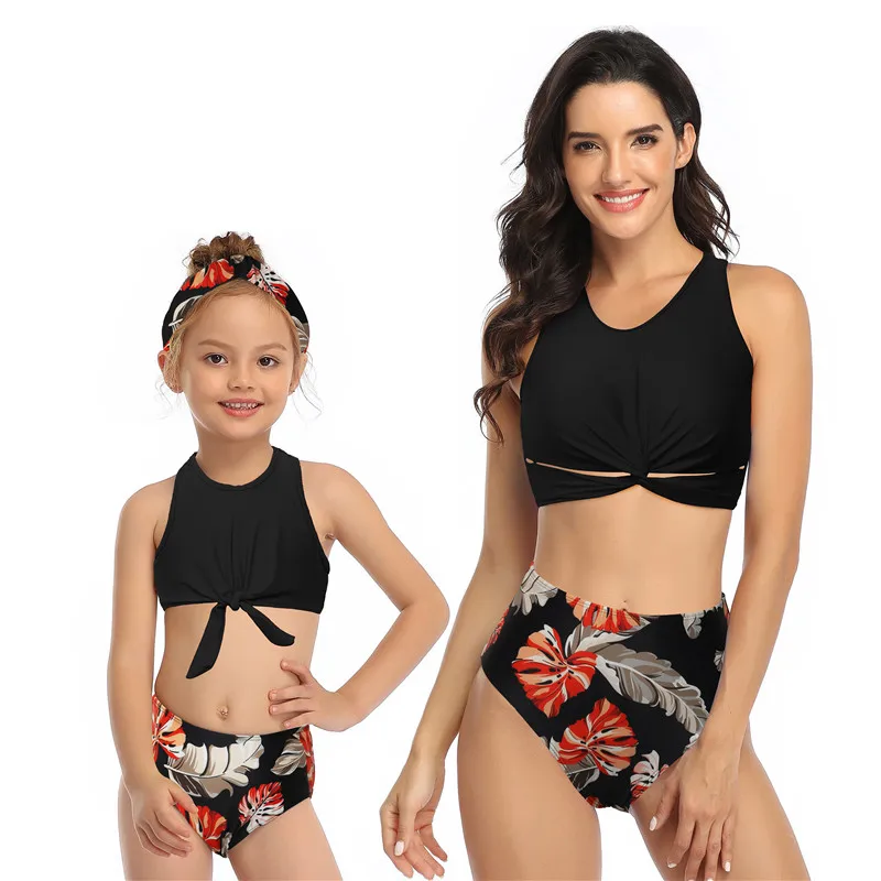 Sexy Family Matching Bikini Backless Swimwear High Waist Two Pieces Women Girl Swimsuit Bathing Suits Maillot De Bain Feminino |