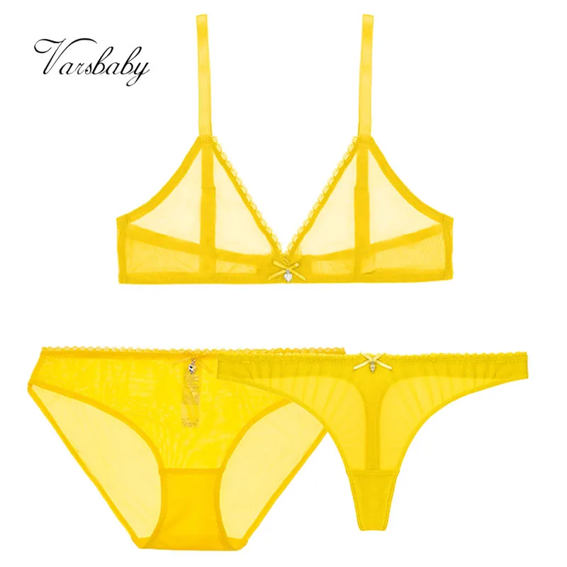 Varsbaby Light Yellow Soft Mesh Sexy Lingerie 3 Pcs Deep V Bra+Panties+Thongs Lace Wire Free Transparent Underwear 
Varsbaby Light Yellow Soft Mesh Sexy Lingerie 3 Pcs Deep V Bra+Panties+Thongs Lace Wire Free Transparent Underwear