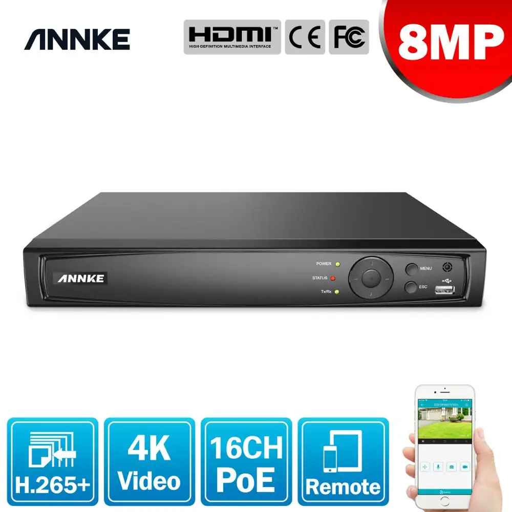 

ANNKE 4K 16CH POE Video Recorder 4K H.265+ NVR For HD POE 2MP 4MP 5MP 8MP IP POE Camera Home Surveillance Security Motion Detect