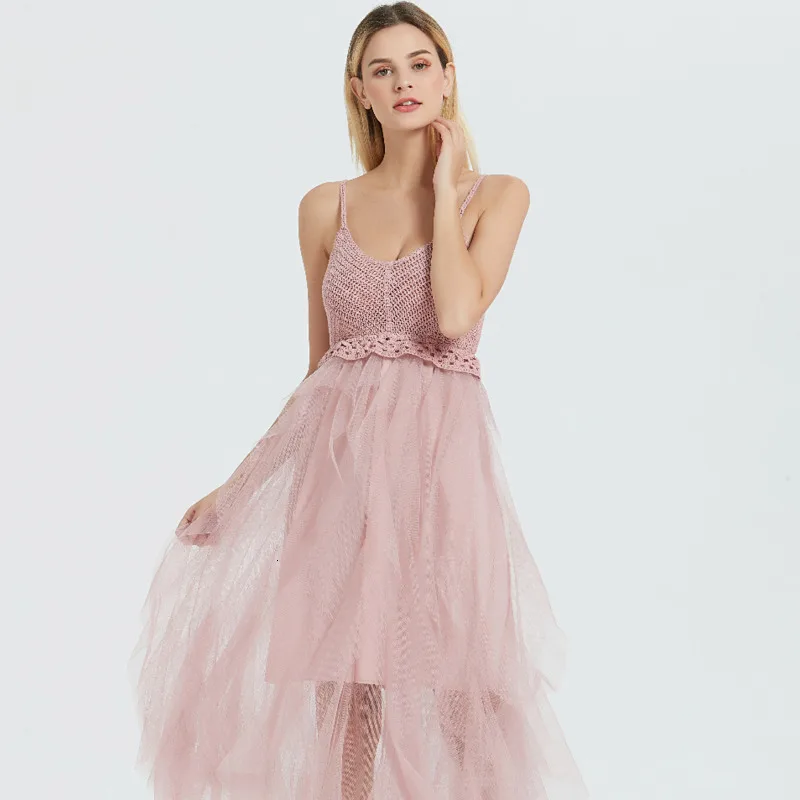 Summer Sexy Boho Dress Women V Neck Lace Mesh Midi Long Dress Solid Ruffled Knitted Patchwork Party Strap Dress Pink Vestidos
Summer Sexy Boho Dress Women V Neck Lace Mesh Midi Long Dress Solid Ruffled Knitted Patchwork Party Strap Dress Pink Vestidos