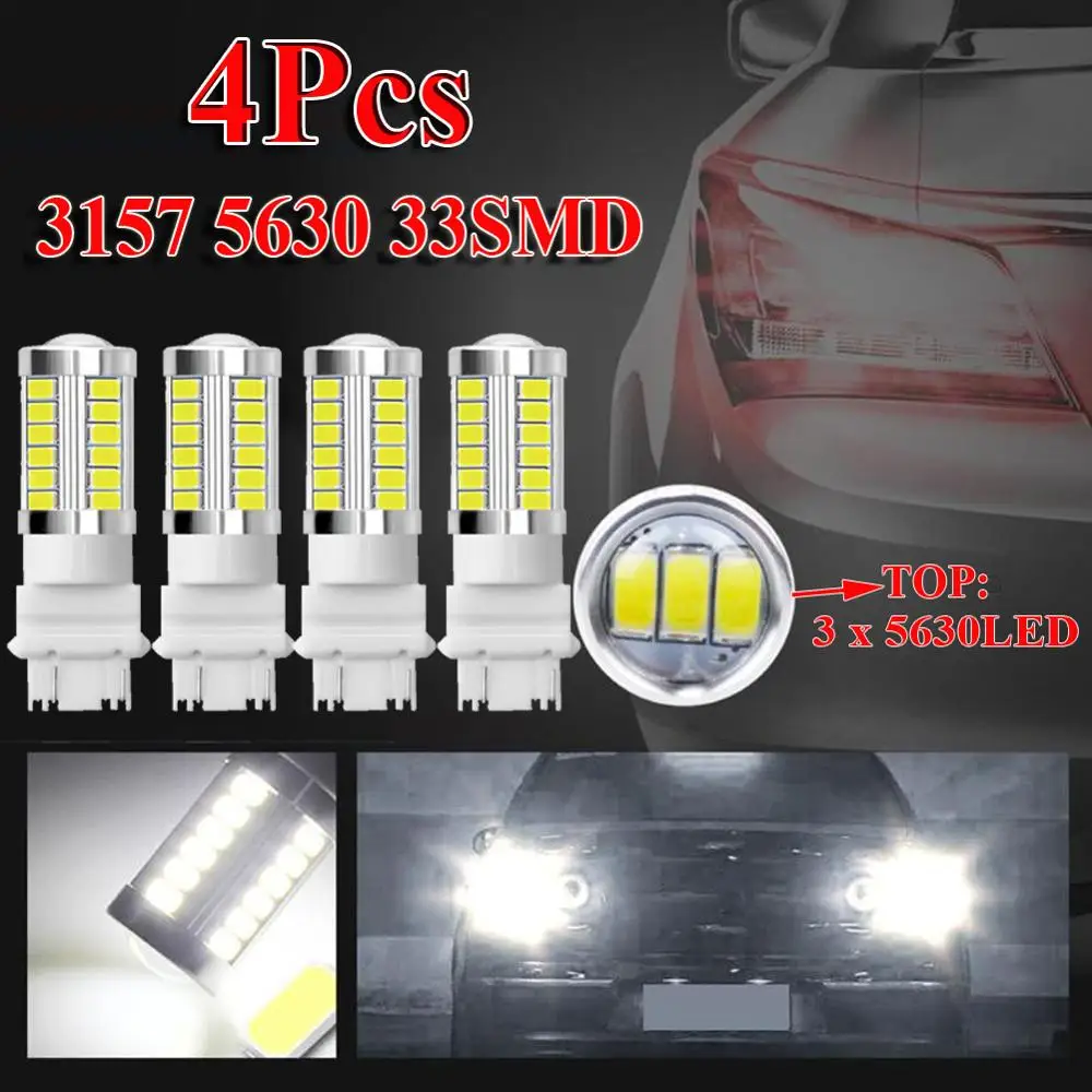 4Pcs White 3157 3457 3057 Signal 33SMD 6000K 3000LM Backup Reverse Tail Turn LED Lights Emergency Warning Flashing Signal Bulbs
4Pcs White 3157 3457 3057 Signal 33SMD 6000K 3000LM Backup Reverse Tail Turn LED Lights Emergency Warning Flashing Signal Bulbs