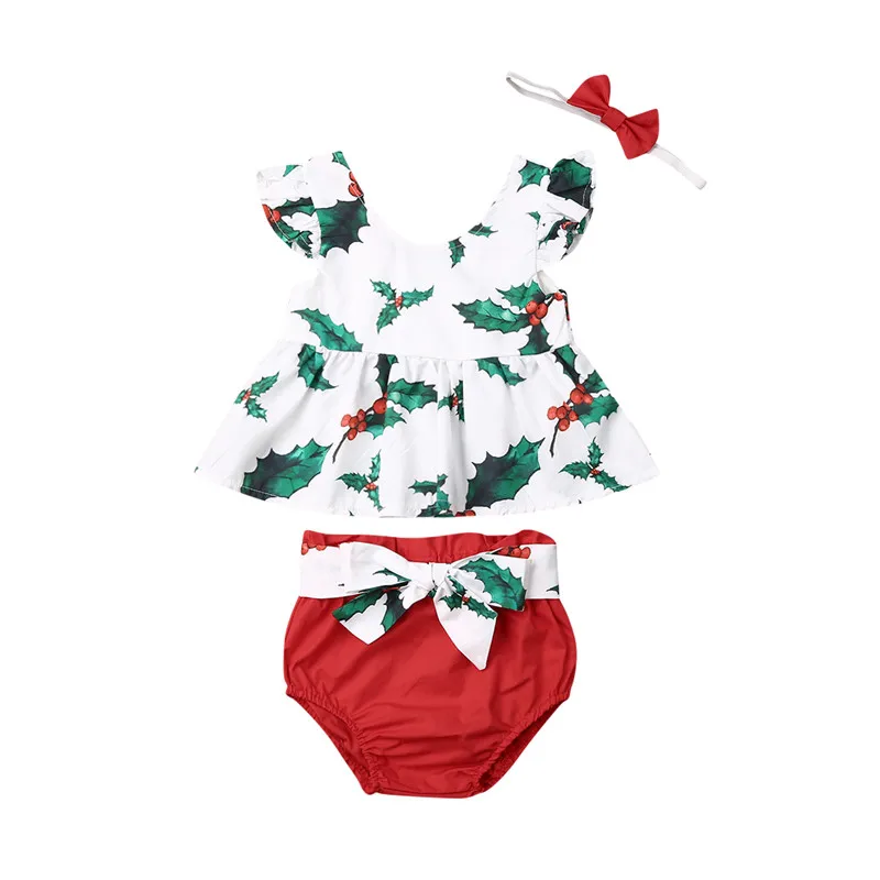 Toddler Baby Girls Christmas clothes Bandage shorts bow Headband round neck Ruffle sleeveless pullover Geometry Tops 3pc Outfits 
Toddler Baby Girls Christmas clothes Bandage shorts bow Headband round neck Ruffle sleeveless pullover Geometry Tops 3pc Outfits