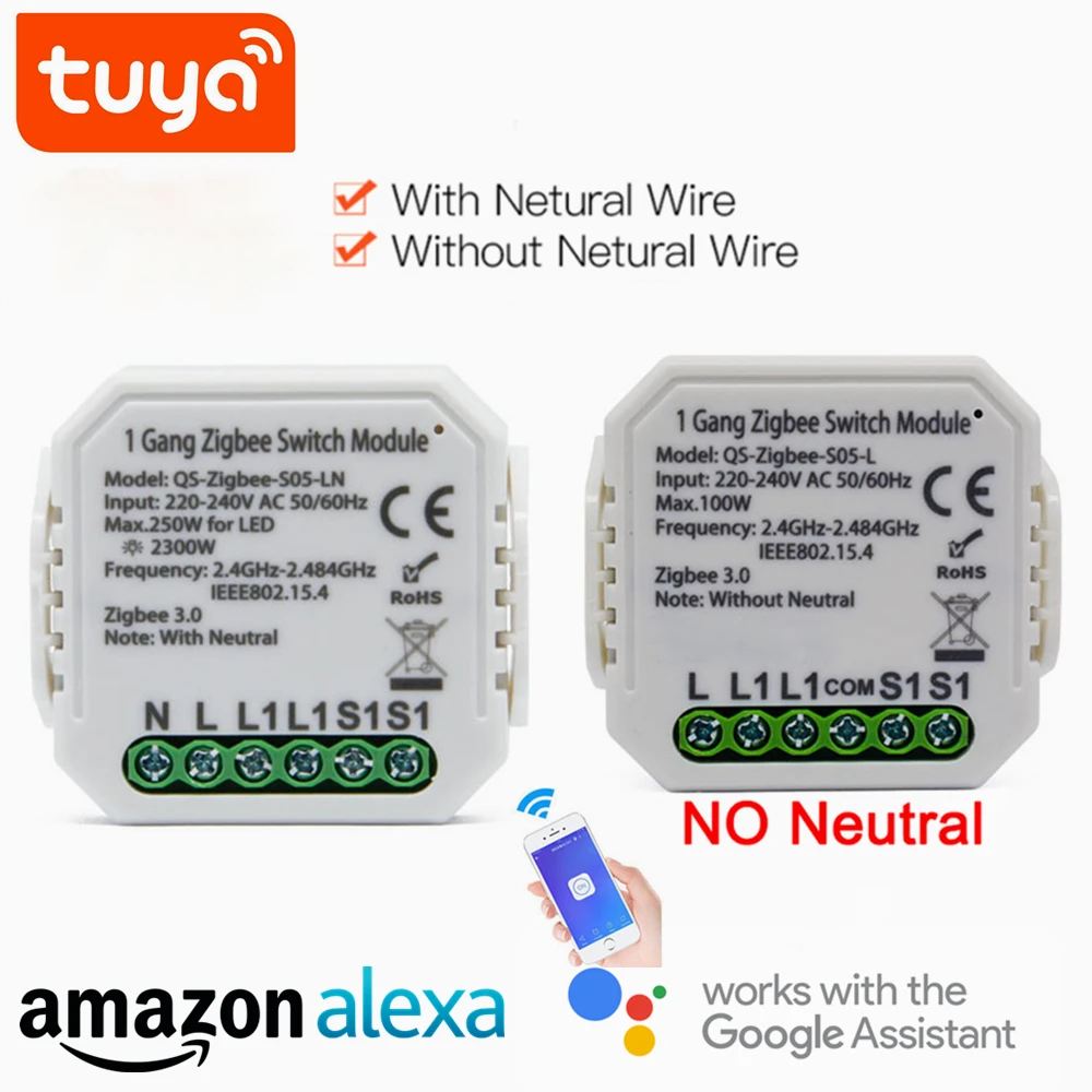 Tuya Zigbee модуль автоматического включения света Беспроводной светильник реле без