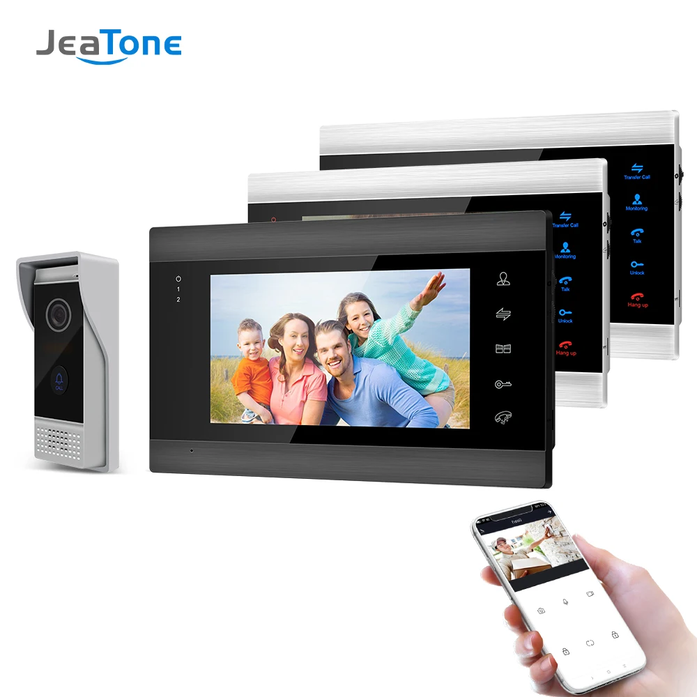 Jeatone 7 Inch Wireless Wifi Smart IP Video Door Phone Intercom System with 3 Night Vision Monitor + 1 Rainproof Doorbell Camera
Jeatone 7 Inch Wireless Wifi Smart IP Video Door Phone Intercom System with 3 Night Vision Monitor + 1 Rainproof Doorbell Camera
