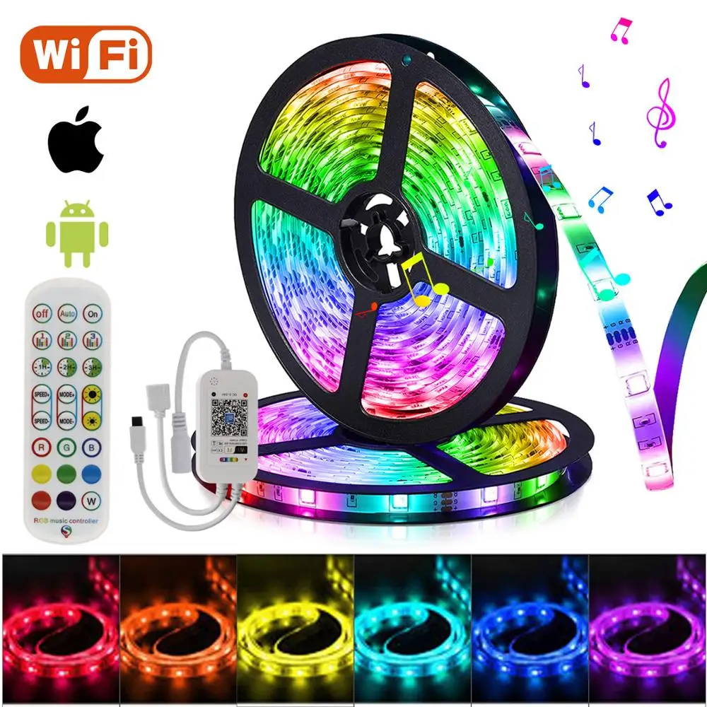 WiFi Led Strip Light RGB 5050 Tape Diode Bluetooth Controller Flexible Ribbon Color Changing Led lights for Home Room decoration
WiFi Led Strip Light RGB 5050 Tape Diode Bluetooth Controller Flexible Ribbon Color Changing Led lights for Home Room decoration