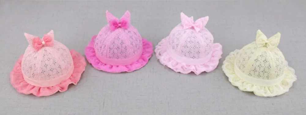 Flower Baby Princess Hat Lace Rabbit Ear Hollow Infant Kids Beach Bucket Hats Toddler Girls Sun Hats Children Trip Caps