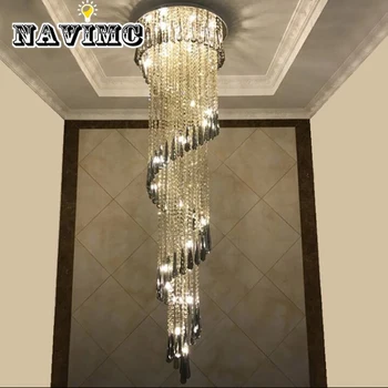

Modern Chandelier for Smoky Gray Crystal Luxury Fixtures Long Interior Stairway Lighting Corridor Lamp Villa Light