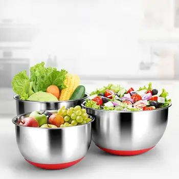 Stainless Steel Mixing Bowl with Scale + Lid Set Non Slip Silicone Base Bowl for Beat Eggs
Stainless Steel Mixing Bowl with Scale + Lid Set Non Slip Silicone Base Bowl for Beat Eggs