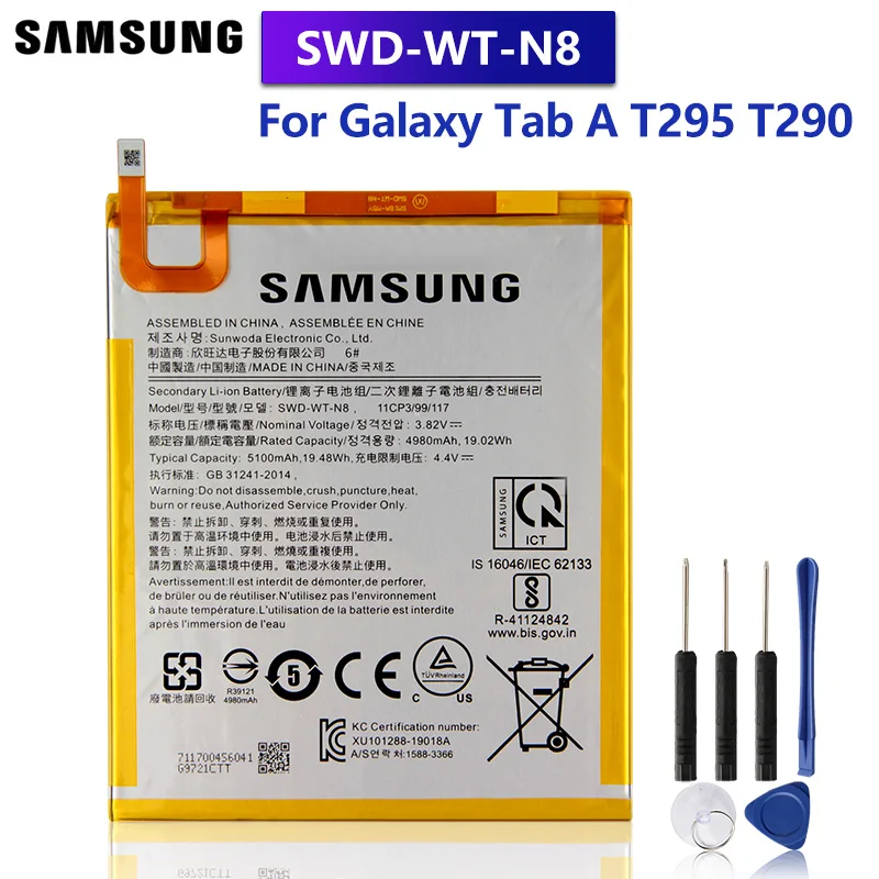 Samsung Original Replacement Battery SWD-WT-N8 For Samsung Galaxy Tab A T295 T290 Authentic Tablet Battery 5100mAh
Samsung Original Replacement Battery SWD-WT-N8 For Samsung Galaxy Tab A T295 T290 Authentic Tablet Battery 5100mAh