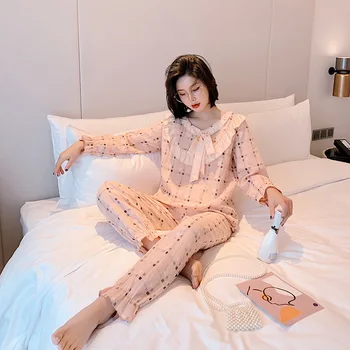 Women Pajama Set Spring New Loose Large Size Home Clothes Long Sleeve Trousers Japanese Korean Characteristics Lace Bow Pajamas
Women Pajama Set Spring New Loose Large Size Home Clothes Long Sleeve Trousers Japanese Korean Characteristics Lace Bow Pajamas