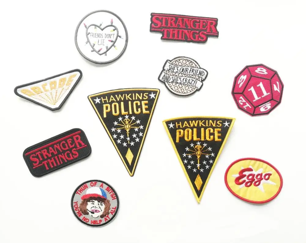 HAWKINS POLICE waffle iron on patches Stranger Things Eggo badge embroidered appliques SHIE'S OUR FRIEND AND SHE'S CRAZY !
HAWKINS POLICE waffle iron on patches Stranger Things Eggo badge embroidered appliques SHIE'S OUR FRIEND AND SHE'S CRAZY !