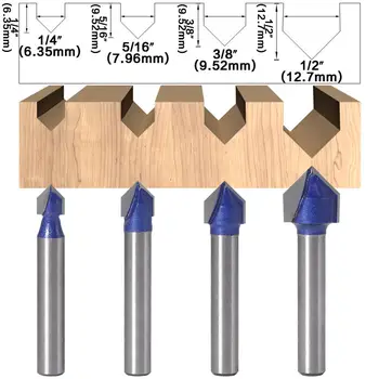 4 Pieces 90 Degree V Groove Template Router Bits Set 6mm Shank 1/4" 5/16" 3/8" 1/2" Woodworking Milling Cutter 
4 Pieces 90 Degree V Groove Template Router Bits Set 6mm Shank 1/4" 5/16" 3/8" 1/2" Woodworking Milling Cutter