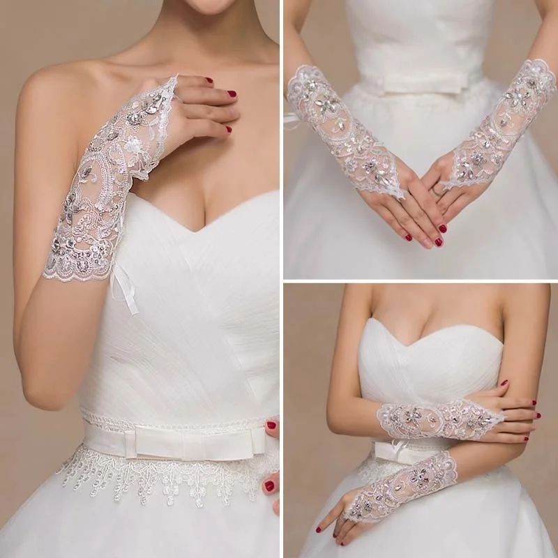 Фото Новинка недорогие свадебные перчатки 1 пара для невесты аксессуары без пальцев с