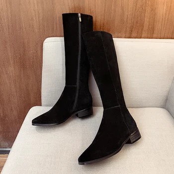 Women's genuine suede leather knee high boots low heel comfortable winter warm plush long boots square toe long boots shoes sale
Women's genuine suede leather knee high boots low heel comfortable winter warm plush long boots square toe long boots shoes sale