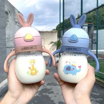 Korean Fashion Personality Rabbit Ears Straw er tong bei Tritan Plastic Shatter-Resistant shui bei zi Portable Children Cup