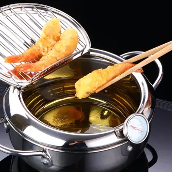 20cm Japanese Deep Frying Pot with a Thermometer and a Lid 304 Stainless Steel Kitchen Tempura Fryer Pan
20cm Japanese Deep Frying Pot with a Thermometer and a Lid 304 Stainless Steel Kitchen Tempura Fryer Pan