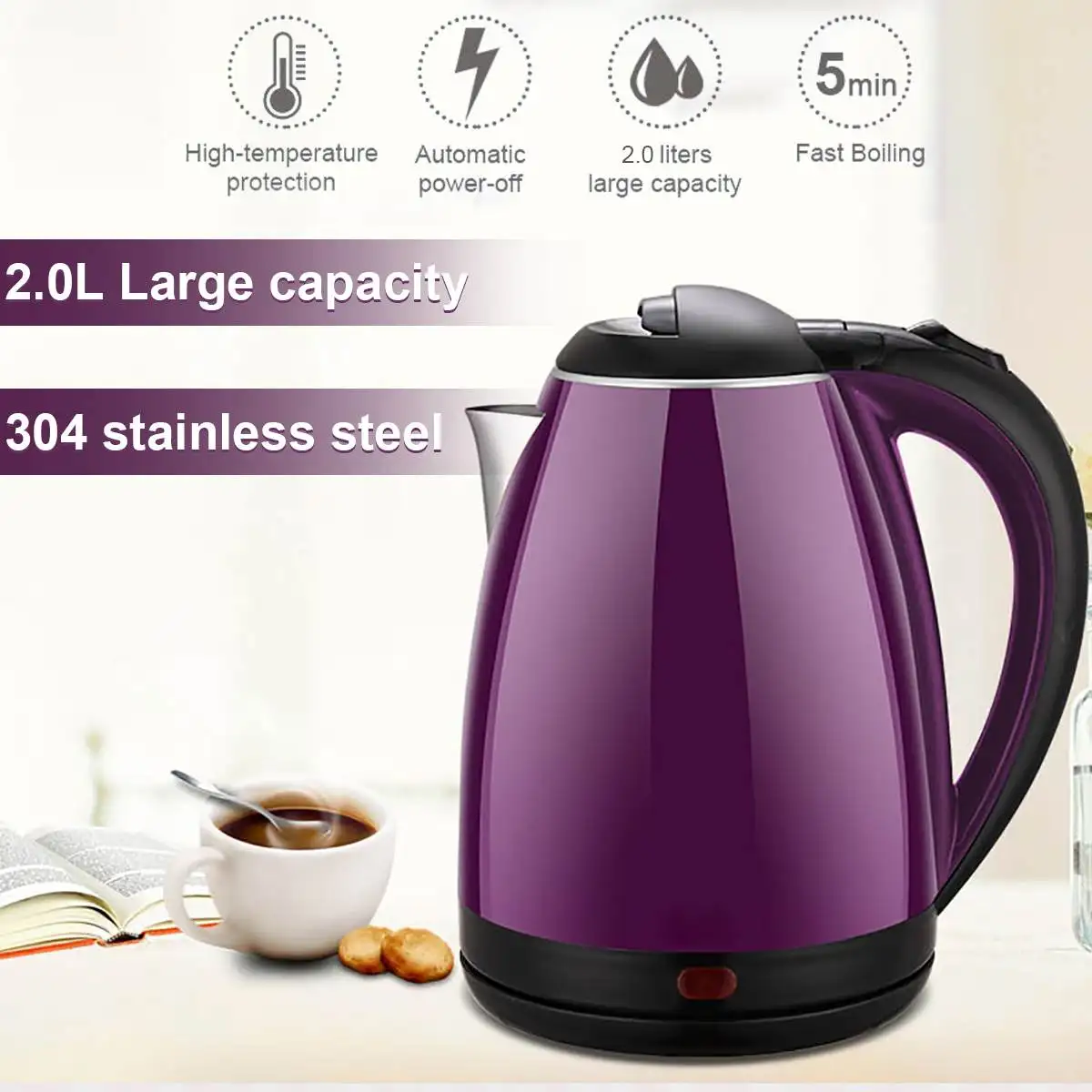 2L Double-layer Stainless Steel 220V 1500W Power 360 Degree Rotational Base Overheating Power Off Electric Water Kettles
2L Double-layer Stainless Steel 220V 1500W Power 360 Degree Rotational Base Overheating Power Off Electric Water Kettles