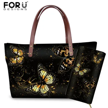 FORUDESIGNS Black Butterfly Animal Print Luxury Women Handbag& PU Wallet Set Ladies Large Shopping Bag Fashion Famale Beach Bags 
FORUDESIGNS Black Butterfly Animal Print Luxury Women Handbag& PU Wallet Set Ladies Large Shopping Bag Fashion Famale Beach Bags