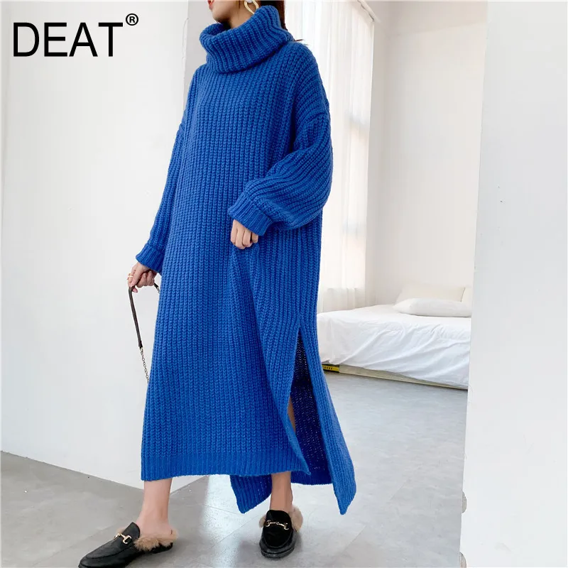 

[DEAT] Women Split Joint Solid Color Oversize Dress New Turtleneck Long Sleeve Loose Fit Fashion Tide Spring Autumn 2020 13E975