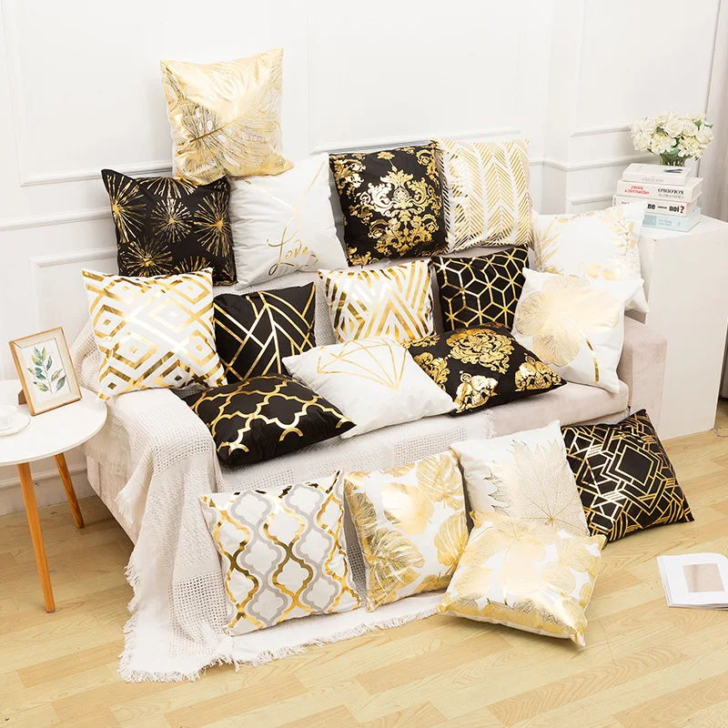 

Polyester Fiber 2019 Luxury Gold Stamping European Classic Pillow Cover Sofa Cushion Home Decorative Pillows Cover
