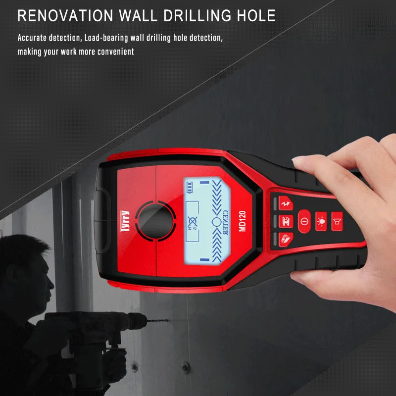 TYRRY MD120 Metal Detector Find Metal Wood Studs AC Voltage Live Wire Detect Wall Scanner Electric Box Finder Wall Detector
TYRRY MD120 Metal Detector Find Metal Wood Studs AC Voltage Live Wire Detect Wall Scanner Electric Box Finder Wall Detector