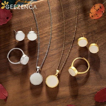 925 Sterling Silver Geometric Round Natural Jade Earrings Necklaces Rings Jewelry Stes For Women Original Design Vintage Trendy
925 Sterling Silver Geometric Round Natural Jade Earrings Necklaces Rings Jewelry Stes For Women Original Design Vintage Trendy