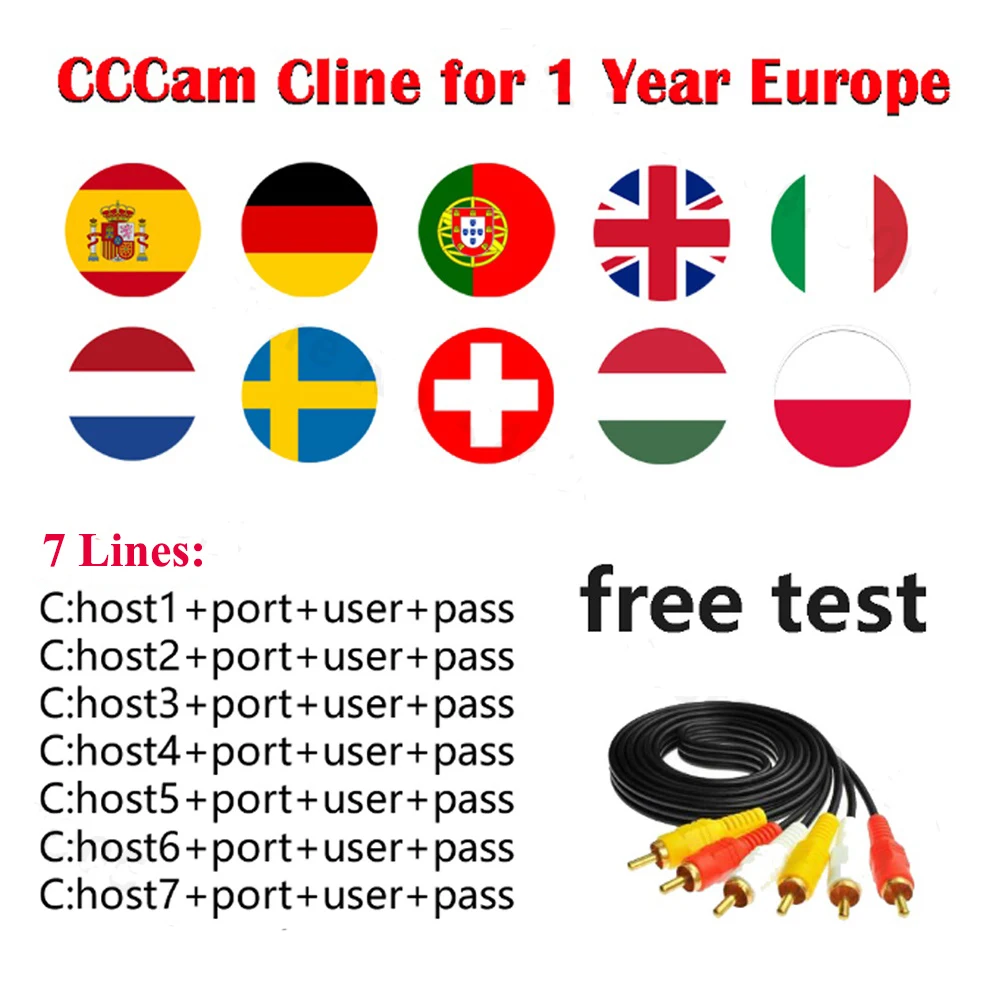 Cccam Clines Europe Portugal Germany Sweden Europe Server 12 Months HD 7 Lines Spain Poland Italy Satellite Receiver Stable
Cccam Clines Europe Portugal Germany Sweden Europe Server 12 Months HD 7 Lines Spain Poland Italy Satellite Receiver Stable
