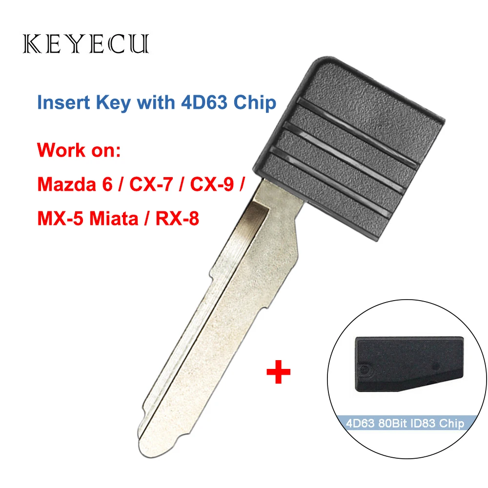 

Keyecu Uncut Smart Prox Card Emergency Blade Blank Insert Key wih 4D63 Chip for Mazda CX-7 CX-9 MX-5 RX8 2006 2007 2008 09 2010