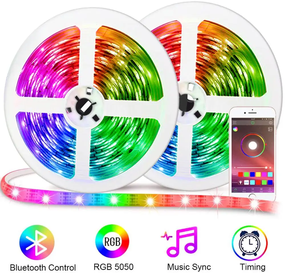 Bluetooth Led Light Strip 12V App RF Control RGB 5050 Led Neon Light Lamp Flexible Ribbon Diode Music Sync Color Changing Tape
Bluetooth Led Light Strip 12V App RF Control RGB 5050 Led Neon Light Lamp Flexible Ribbon Diode Music Sync Color Changing Tape