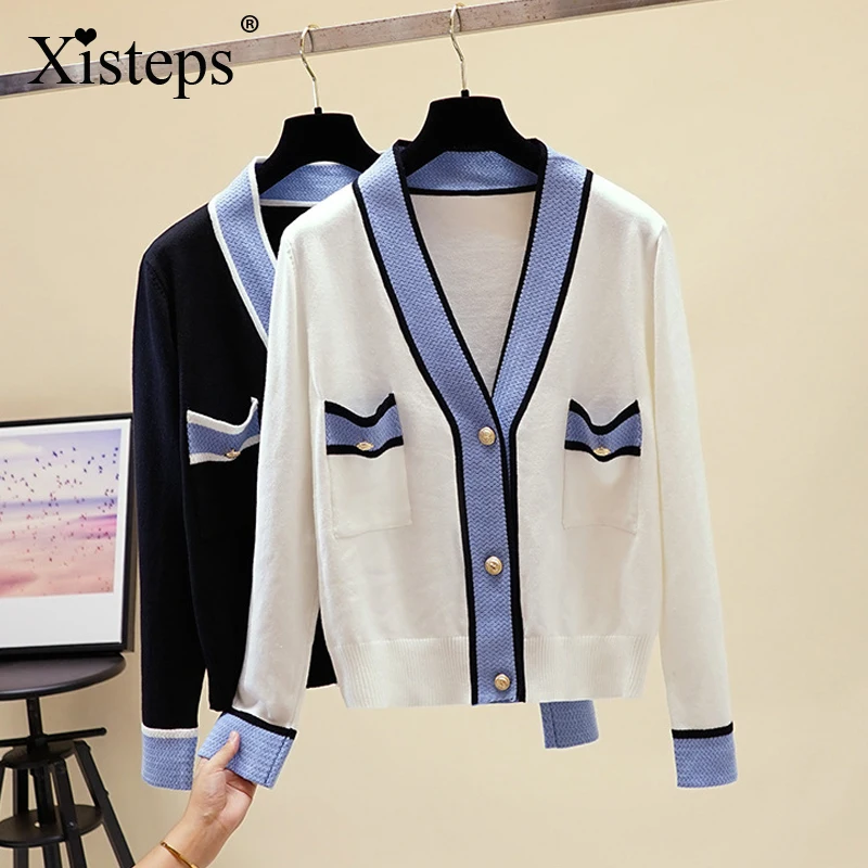 Xisteps Casual Pactwork Knitted Women Sweater Cardigan V-neck White Long Sleeve Loose Pocket Elegant Cardigan Autumn Winter 2020
Xisteps Casual Pactwork Knitted Women Sweater Cardigan V-neck White Long Sleeve Loose Pocket Elegant Cardigan Autumn Winter 2020