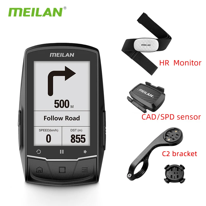 

Meilan M1 Bike GPS Bicycle Computer FINDER GPS Navigation BLE4.0 Speedometer Connect Cadence/HR Monitor/Power Meter(Not Include)