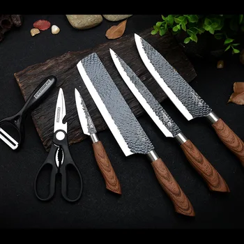 6 Pcs Premium Kitchen Knife Set Forged Stainless Steel Kitchen Knife with Scissors Peeler Chef Sharp Slicing Knife Gift Box
6 Pcs Premium Kitchen Knife Set Forged Stainless Steel Kitchen Knife with Scissors Peeler Chef Sharp Slicing Knife Gift Box