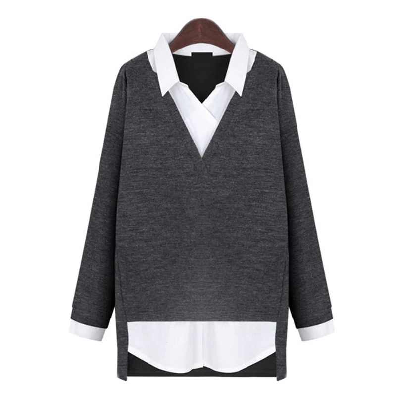 LANMREM 2020 High Quality summer Female Long Sleeve Turn-down Collar Patchwork Fake Two Pieces Woman Fashion Shirt Tops SA927 |