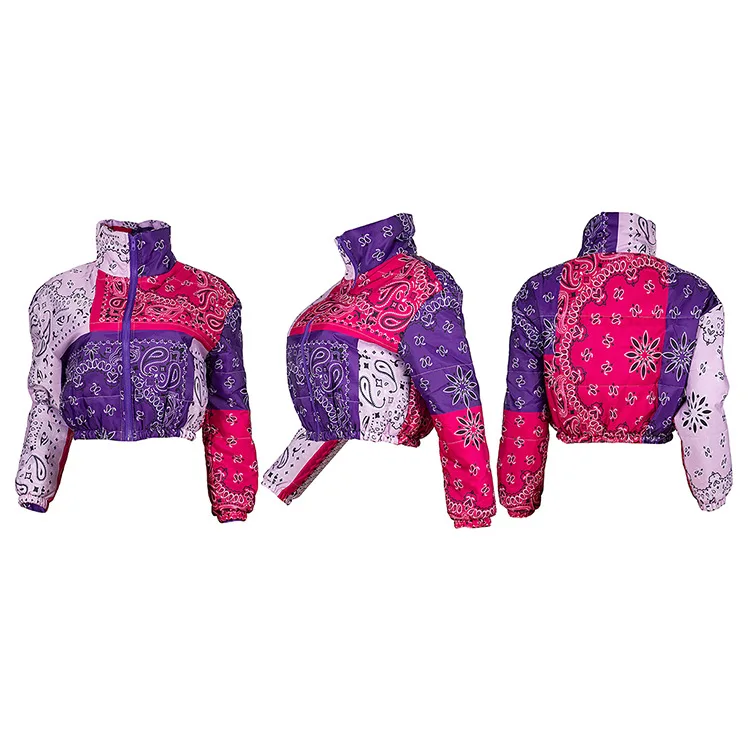 Short Print Cotton-Padded Jacket Women 2020 European And American Fashion New Winter Stand-Up Collar Long-Sleeved Coat Trendy