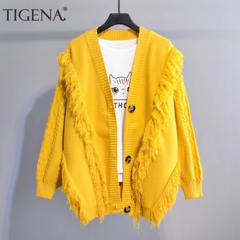TIGENA Women Knitted Jacket 2019 Fall Winter Long Sleeve Knit Sweater Cardigan Women Loose Tassel School Cardigan Female Yellow
TIGENA Women Knitted Jacket 2019 Fall Winter Long Sleeve Knit Sweater Cardigan Women Loose Tassel School Cardigan Female Yellow